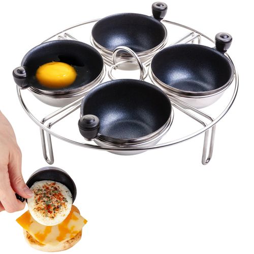 Eggssentials Egg Poacher Insert Stainless Steel Poached Egg Cooker Eggs Poaching Cup PFOA Free Egg Poachers Nonstick, 7.25" Rack Compatible with Current Cookware, Skillets & Instant Pots