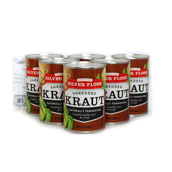 Silver Floss Shredded Kraut Bundle - 6 x 14.4 Oz Cans of Silver Floss Shredded Kraut With Recipe Sheet
