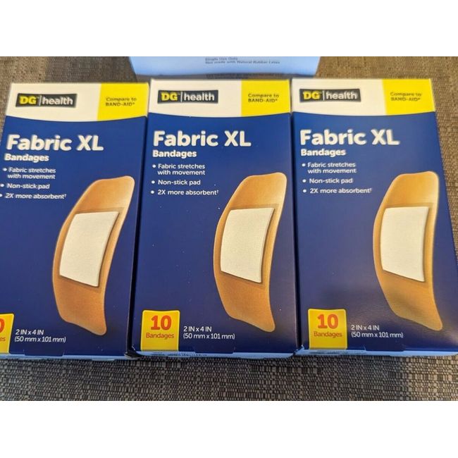 (3) DG Health Fabric XL Bandages - 2"x4" - 10 Count Boxes - 30 Total