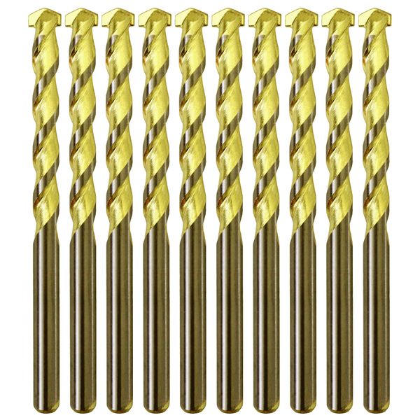 Masonry Drill Bit Set 1/8 in. Carbide Tip Golden Flute Drill Concrete Rock-10Pcs