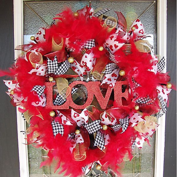 Valentine'S Day LOVE Deco Mesh Front Door Wreath, Welcome, Home Decor Decoration