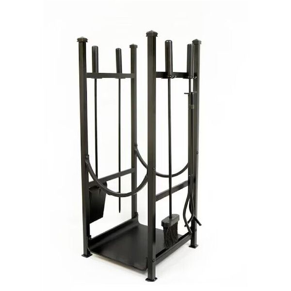 Style Selections Log Rack with Fireplace Tool Set, Black Finish #781476