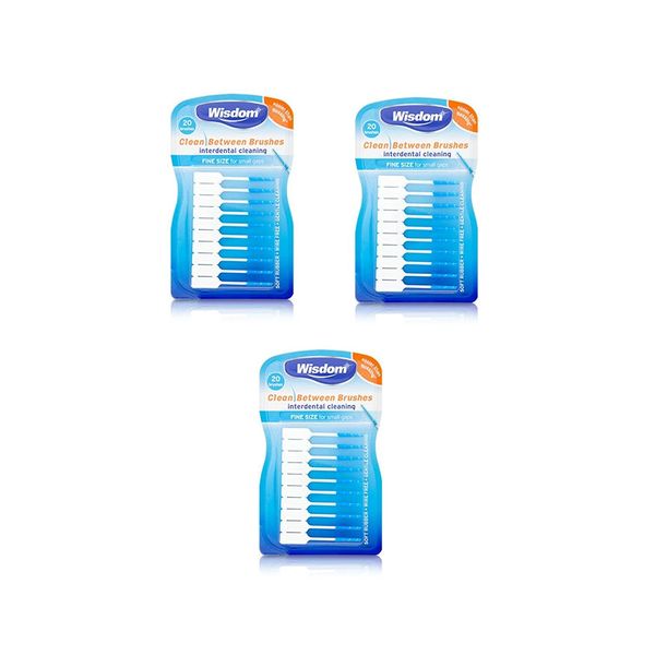 3x Wisdom Clean Between Interdental Brushes - Pack of 20 - Size Fine Blue (BLUE)