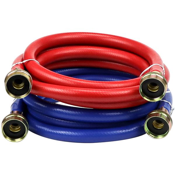 2 PACK Rubber 6FT Washing Machine Hoses Burst Proof Red and Blue Coded Washer Hoses for Hot and Cold Water 3/4" Connection Water Supply Lines by Fetechmate