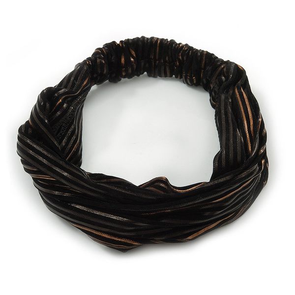 Avalaya Black Stripy Fabric Wide Elastic Headband/Headwrap