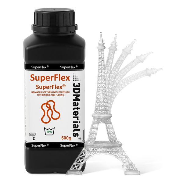 Superflex 3D Printer Resin, Softness 80A Simulating Flexible Rubber, Made in Korea by 3DMaterials (500g, Clear)