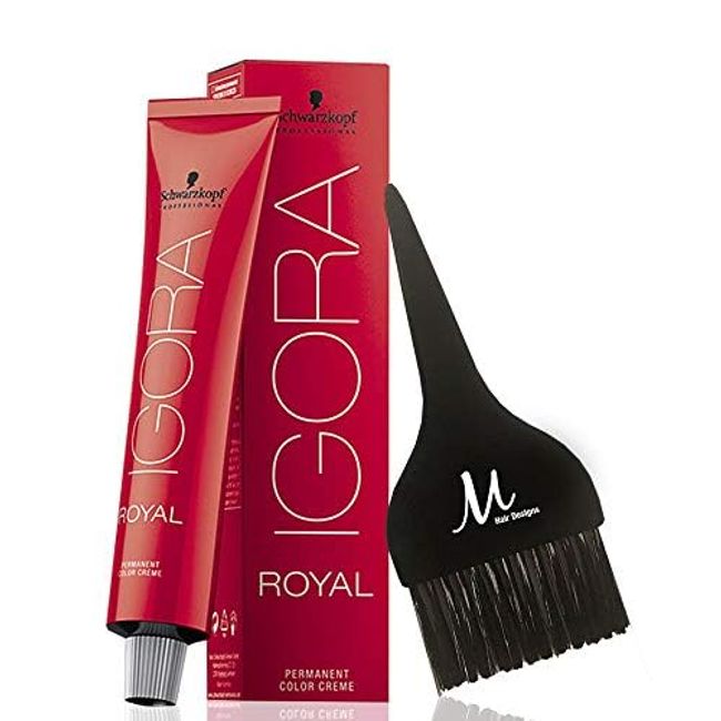 Schwarzkopf Igora Royal 6-00 Dark Blonde Natural Extra Permanent Hair Color and M Hair Designs Tint Brush (Bundle 2 items)