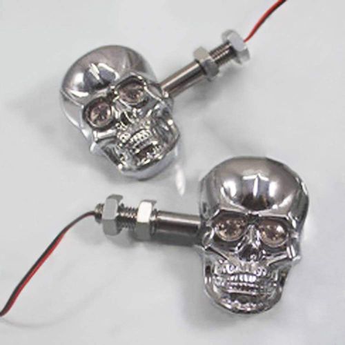PerfecTech Motorcycle 10mm Screw Skull Head LED Amber Turn Signal Indicator Light (Chrome)