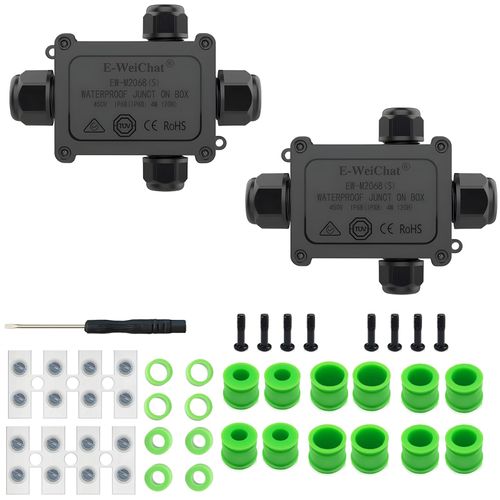 2 PCS Waterproof Junction Box, 4 Way Outdoor Electrical Box with Terminal Block and Screwdriver, IP68 Junction Box for Landscape Lighting and Garden Lights