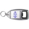 White Blue Keep Calm and Carry On - Plastic Bottle Opener Key Ring