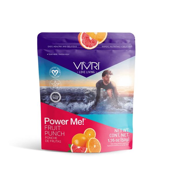 Vivri Power Me! Fruit Punch Flavor | 10 Servings | Green Tea | Guarana | Yerba Mate | Vitamin B Complex | Natural Energy Drink Mix | Naturally Sweetened | Gluten Free | Non GMO