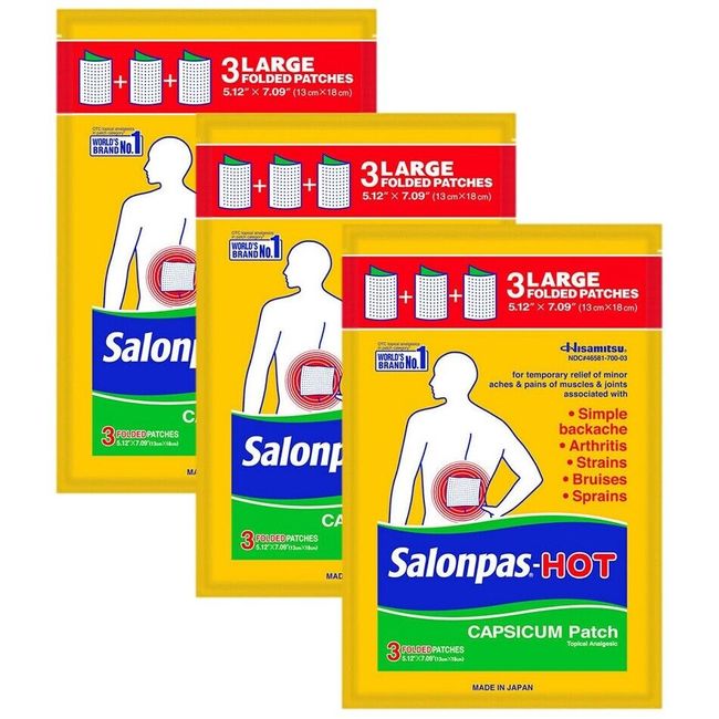 Salonpas Hot Capsicum Patch, Large Size 5.12" X 7.09"(Total 9 Patches)