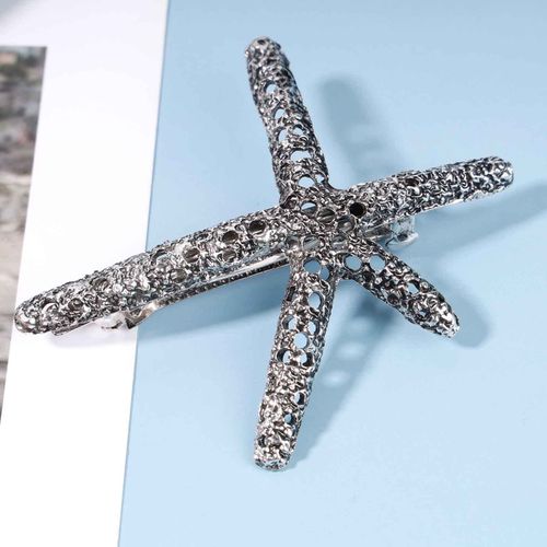 Inilbran Starfish Hair Clips Hair Pin Starfish Hair Clips Silver Beach Starfish Hair Clip Barrette Retro Starfish Hair Piece Hair Accessories for Women and Girls Headpiece