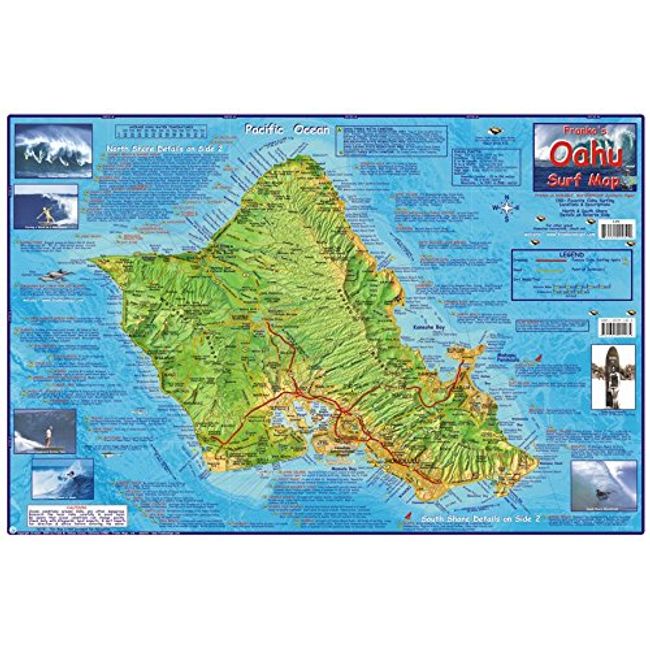 Franko Maps Oahu Hawaii Surfing Map Poster Laminated Surfing Guide