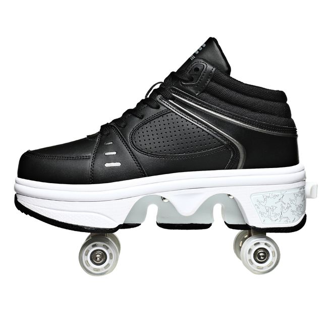 Roller Shoes Girls Boys Wheel Shoes Kids Quad Roller Skates Shoes LED Shoes  2 in 1 Parkour Shoes/Outdoor Rollers,White high top-36