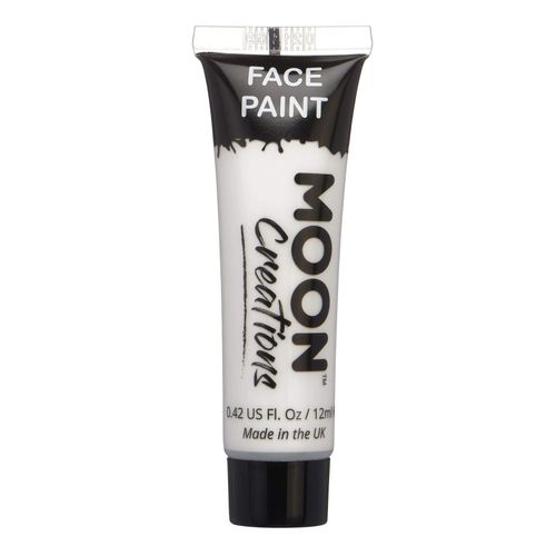 Moon Creations Face & Body Paint Tubes | White | 12ml | Ready to Use Face Paint | No Flake | Cruelty Free, Made in UK | Face Paint for Kids, Adults, Fancy Dress, Festivals, Halloween & More