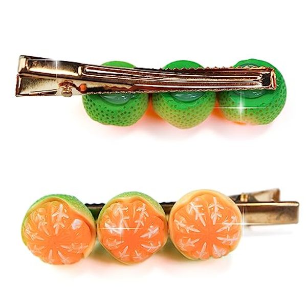 KRP-020 Food Sample Clip [Peeling Mandarin Oranges, 3 Pieces, Green] Hair Clip, Fruit, Fruit, Vegetable, Vegetable, Present, Souvenir, Necktie, Tie Clip, Fake Food, Sparkling Puffy Round