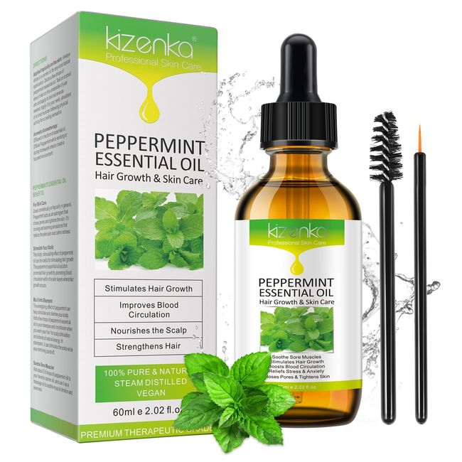 Ätherisches Pfefferminzöl Haar, Pfefferminzöl zur Haarwachstums, Pflege Kopfhaut, Peppermint Essential Oil Massageöl Schmerzlinderung, Aromatherapieöl Entspannung, Diffusoren, Luftbefeuchter - 60ml