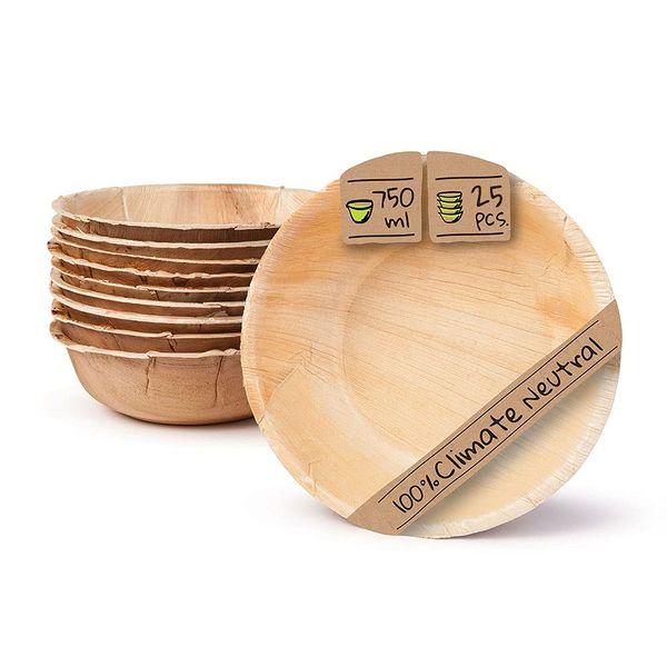 BIOZOYG Palmware - Environmentally Disposable Tableware Made Out of Palm Leaves I 25 Pieces Palm Leaf Bowls 750ml I Disposable Salad Bowl - Dip Soup Bowl - Serving Bowls - Snack Trays