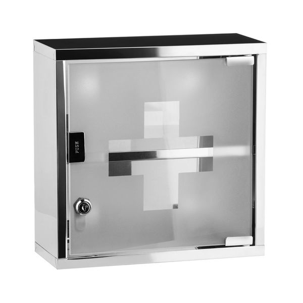 PRIME FURNISHING Medicine Cabinet Stainless Steel Glass Door First Aid Box Home Office (1600760)