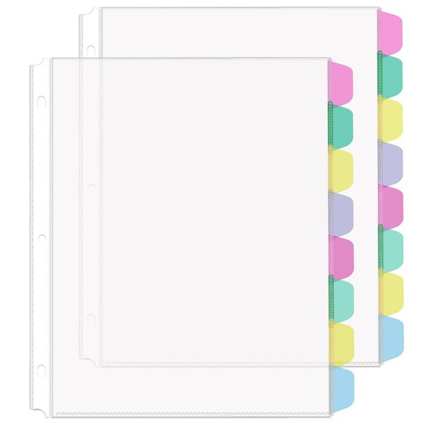 HABGP16PCS/2 Set 3 Ring Clear Binder Dividers with Tabs, 8.5 x 11 8 Tabs Binder Dividers with Pockets, Clear Page Protectors Index Dividers for 3 Ring Binder, Heavy Duty Plastic Sheet Protectors