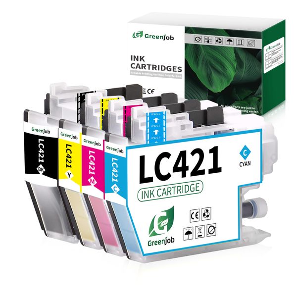 Greenjob LC421 Ink Cartridges Replacement for Brother LC-421 LC-421XL LC-421XLVAL Ink Cartridges Multipack Compatible with Brother DCP-J1050DW MFC-J1010DW DCP-J1140DW Printer (4-Pack)