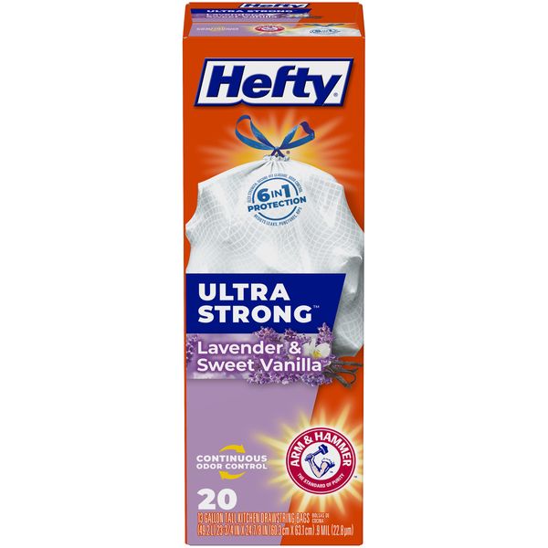 Hefty Ultra Strong Tall Kitchen Drawstring Trash Bag, Lavender Sweet Vanilla, 20 Count