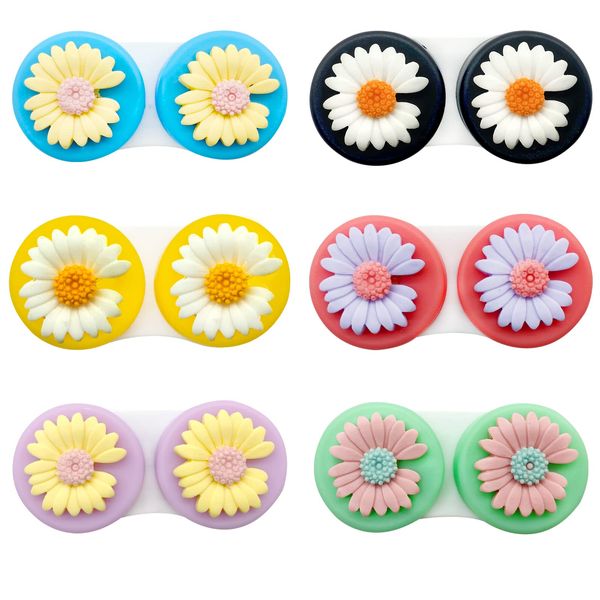 Contact Lens Cases, Daisy Contact Lens Holder Case Flower Colorful Contact Lens Case Contact Lenses Holder Portable Contact Lens Container for Travel Home(6 Pack)