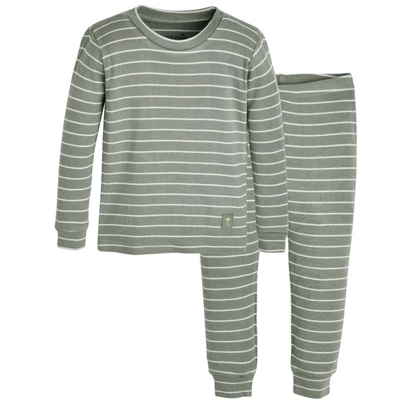 moimoln Ribbed Stripe Viscose Baby Toddler Pajamas Snug fit Pjs Daily Long Blanco Green 12-18m