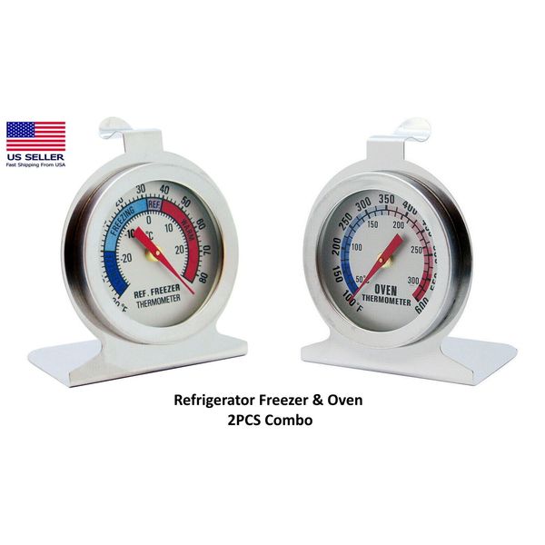 2PC Combo - Refrigerator Freezer & Oven Thermometer Stand Up Temperature Gauge