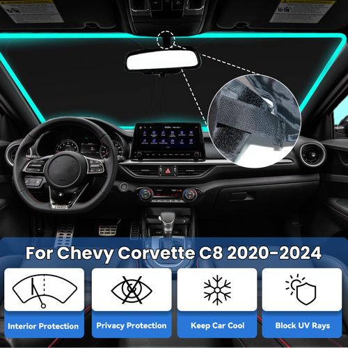 PAIMOHO Windshield Sun Shade for Chevy Chevrolet Corvette C8 2020-2024, Car Front Window Sunshade with 240T Sun Visor Protector Blocks UV Rays Heat Sun Shield Accessories