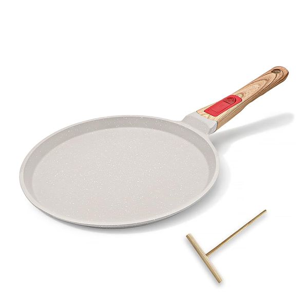 Bobikuke Non Stick Crepe Pan with Detachable Handle, Cast Aluminium Pancake Pan 20 cm, Induction Compatible - White