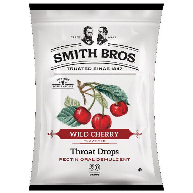 Smith Brothers Wild Cherry Throat Drops, 30 Count Each Bag