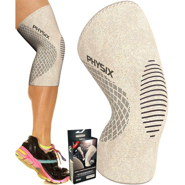 Physix Gear Sport Knee Support Brace - Best No-Slip Knee Braces for Knee Pain Women & Men, Compression Knee Sleeves for Running Workout Walking Hiking Sports Arthritis ACL Torn (1 Piece, Pink L)
