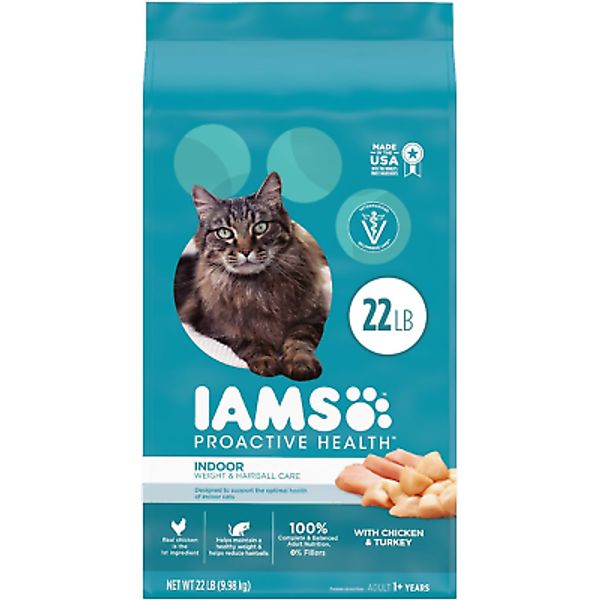 IAMS PROACTIVE Adult Indoor Weight Control Hairball Care Dry Cat Food 22 lb.