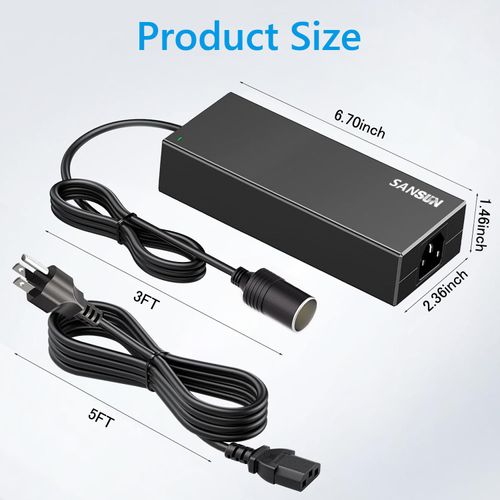 AC to DC Converter 10A Car Cigarette Lighter Socket, SANSUN 120V to 12V Supply Adapter Transformer for Electric Air Pump, Car Fan and Other Devices Under 120W (10A)