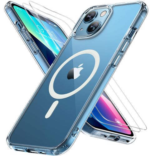 Miracase Magnetic for iPhone 13 Case 6.1 inch (Compatible with MagSafe)（with 2X Screen Protectors） Military-Grade Protection, Anti-Fingerprint Translucent Matte Phone Case Cover, Clear