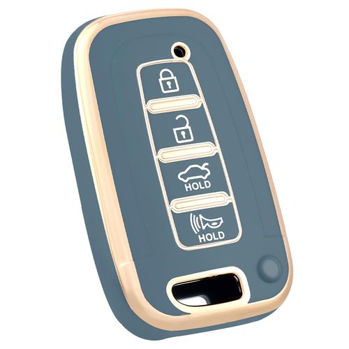 OFF WE GO for Hyundai Kia Key Fob Cover, Soft TPU Protection Key Fob Case Compatible with Hyundai Sonata Azera Elantra Genesis Kia Forte Optima Sorento Sportage Smart Key (Gold Blue)