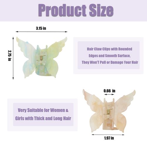4 Pcs Fantasy Gradient Color Butterfly Hair Clips, 3.15 inch Medium Acrylic Claw Clips for Thick Thin Hair, Non-Slip Butterfly Jaw Clips, Beautiful Butterfly Hair Accessories for Girls and Women