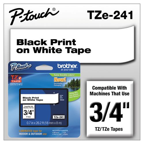 Brother Genuine P-Touch TZE-241 Tape, 3/4" (0.70") Standard Laminated P-Touch Tape, Black on White, Perfect for Indoor or Outdoor Use, Water Resistant, 26.2 Feet (8M), Single-Pack