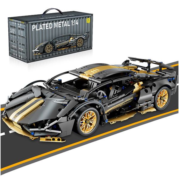 PinkBee Sport Car Building Block Sets for Adults,Black Race Car Collectible 1:14 Model Scale MOC Engineering Toys Kits Birthday for Men Teens Boys Car Fans Age 8+ 8-12 12 13 14 14+