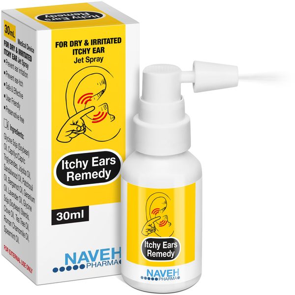 NAVEH PHARMA Itchy Ears Remedy: Ear Cleaning and Itch Relief | Treats All Causes of Ear Itchiness | Jet Ear Spray for Eczema Treatment and Clogged Ear Relief | Ear Wax Remover & Ear Wash (1 Fl Oz)