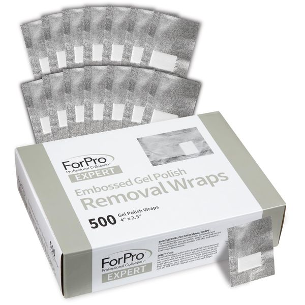 ForPro Professional Collection Expert Embossed Gel Polish Removal Wraps, Pre-Cut with Cotton Pad, Remove Gel Polish, Acrylics, & Nail Art, 4" L x 2.9" W, 500-Count