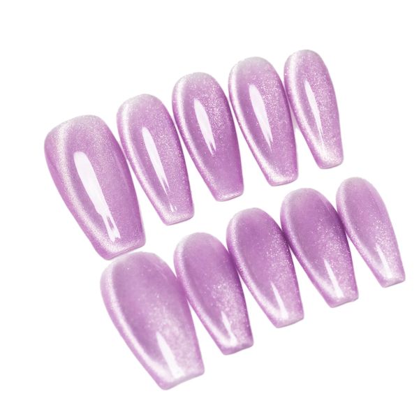 Sun&Beam Nails Handmade Nail Tip, Medium, Long, Ballerina, False Claws, Coffin, Solid, Lavender, Purple, Cat Eye, Magnet, Popular, Stylish, Cute, False Nails, Pack of 10 (#85 M)