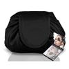 Drawstring Makeup Bag GLAMZA ‘Lazy’ Cosmetics Makeup Pouch Storage Organiser for Women & Girls (Black) - from Flat Makeup Bag to Structured Travel Makeup Bag in Seconds Plus LED Compact Mirror