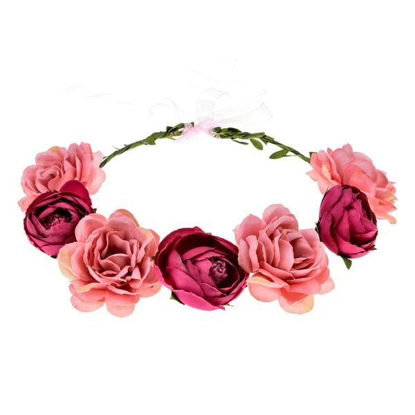 June Bloomy Women Rose Floral Crown Hair Wreath Leave Flower Headband with Adjustable Ribbon (Dusty Pink)