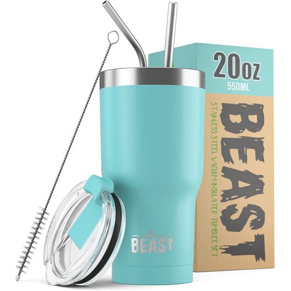 Beast 20 oz Tumbler Stainless Steel Vacuum Insulated Coffee Ice Cup Double Wall Travel Flask (Aquamarine Blue)