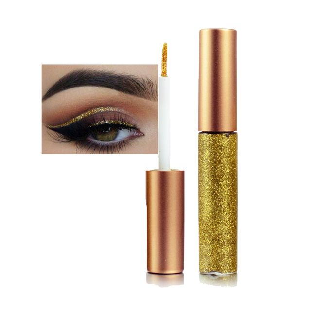 Glitter Eyeliner Golden Liquid Eyeliner EyeShadow Metallic Eye Liners Shiny Quick Drying Gel Eyeliner Residue-free Lightweight Eye Liner Pen，Waterproof Long-lasting Gold Beauty Eye Make-up Sparkle