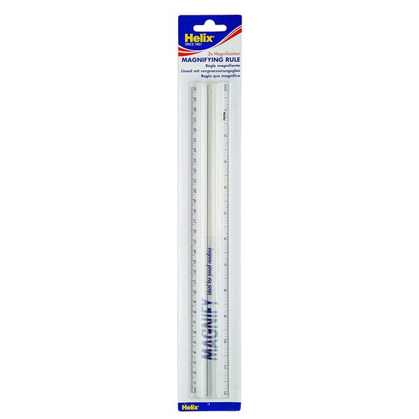 Helix L30 300mm Clear Plastic Magnifying Ruler With 2x Magnification, EACH