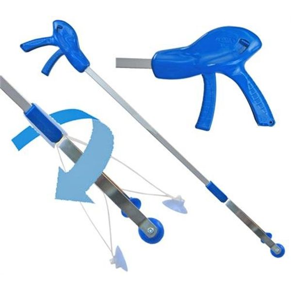 ArcMate E-Z Reacher Pro Plus, Indoor Reacher Grabber with Thumb Lock, 90 Degree Swivel, 6lb. Capacity, 4.5" Wide Fingers with Cups, Heat Resistant Food Grade Silicone Tips, Blue, 32" (32PP)